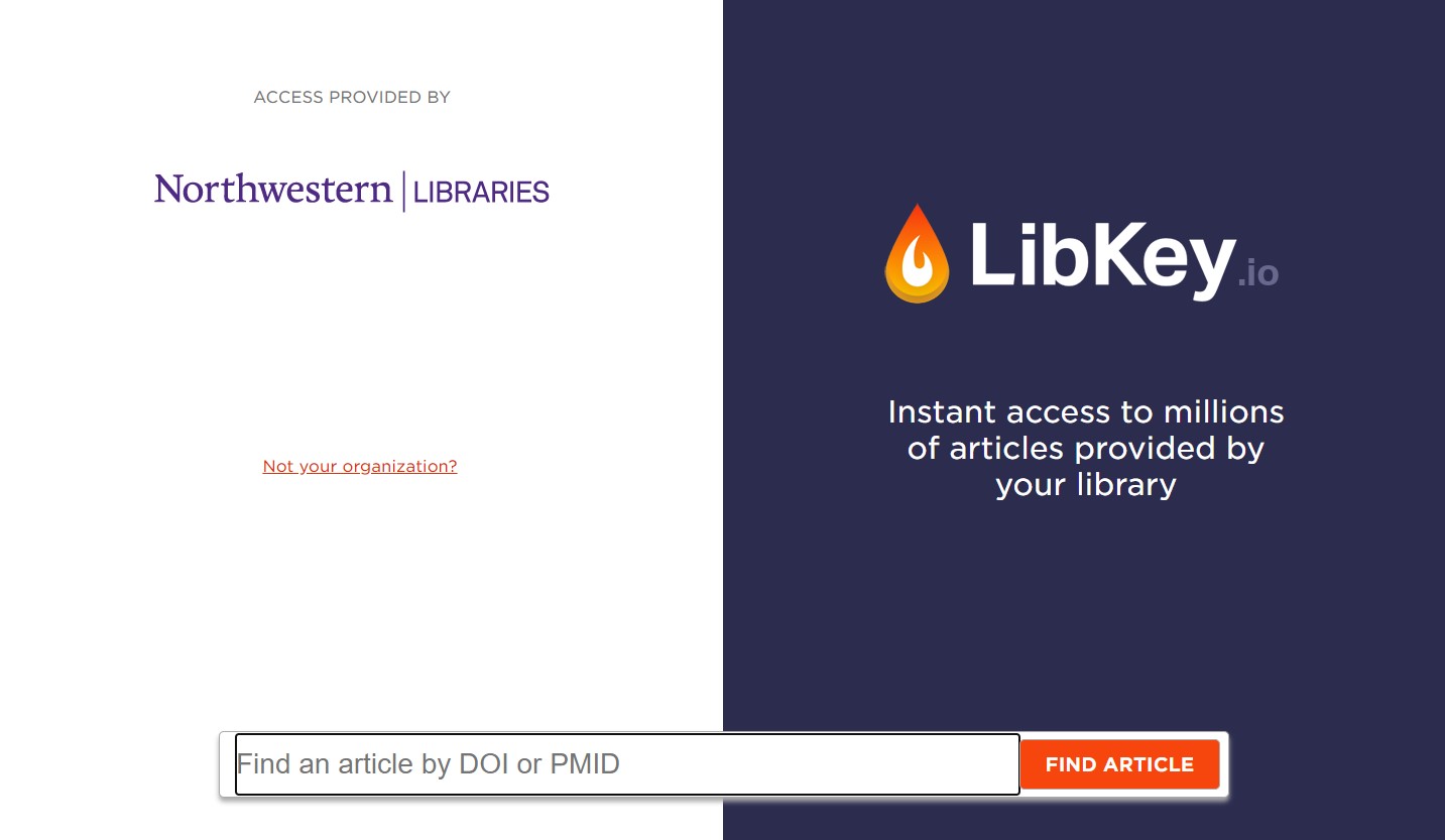computer screenshot of LibKey io search bar prompting users to enter a DOI or PMID